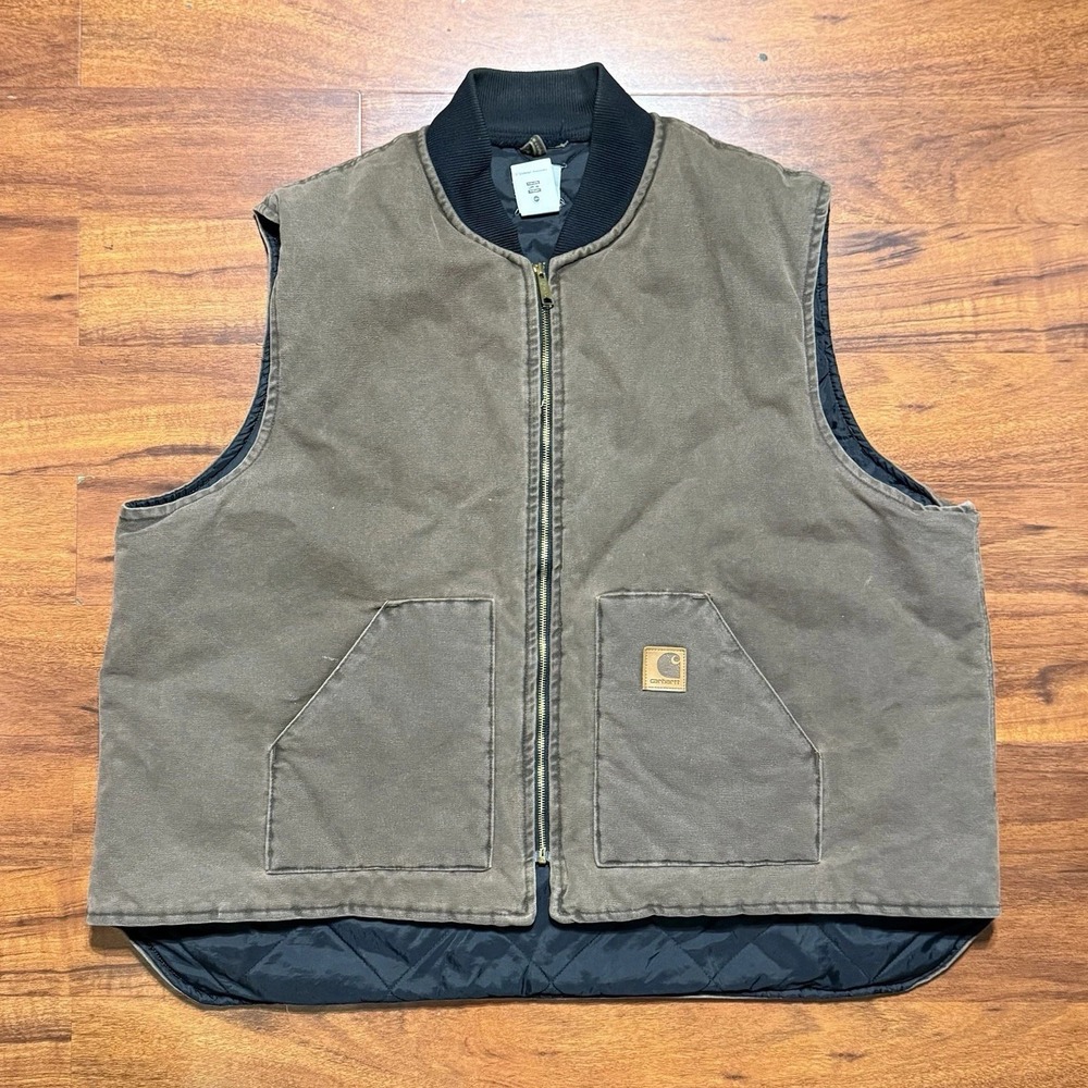 Vintage 90s Faded brown Carhartt Quilt Lined Vest Size 4XL Union USA Made